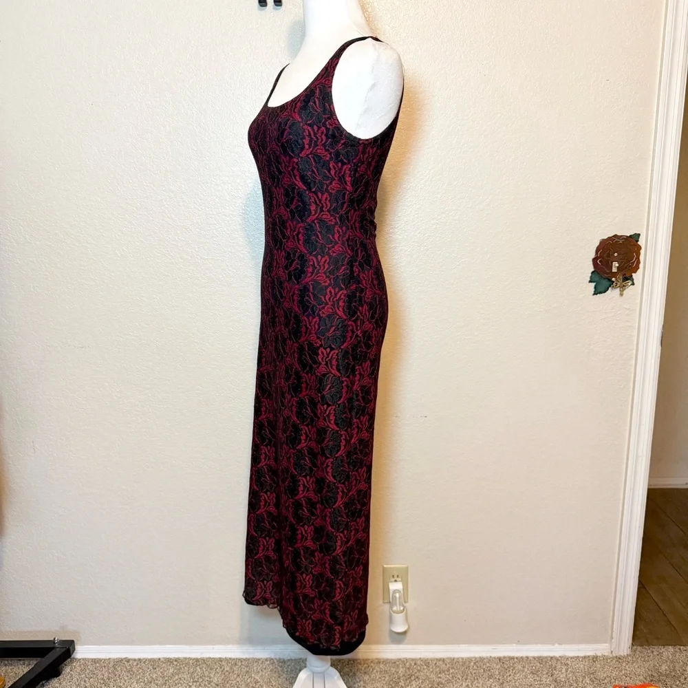 Vintage 90’s Y2K All That Jazz Red & Black Lace Maxi Dress Size Small - Picture 5 of 15